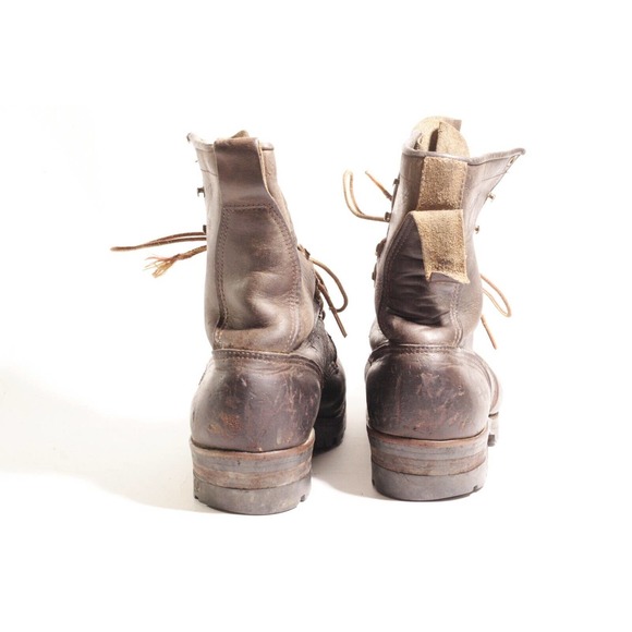 Vintage Danner Distressed Heavy Worn Brown Leather Kiltie Logger Boots USA